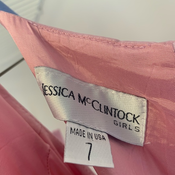 Junior Bridesmaid full length dresses. Light pink polyester fabric worn 1 - Picture 5 of 6